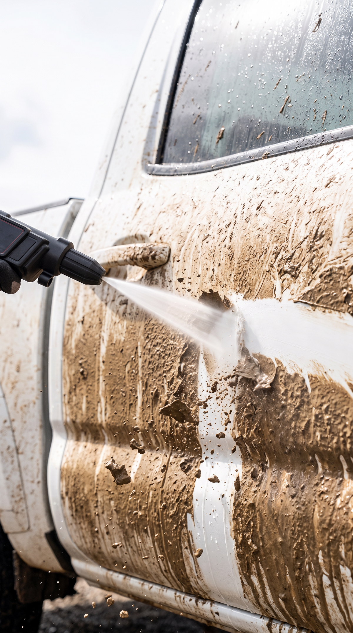 TorqueWash rinsing mud off the side of a car