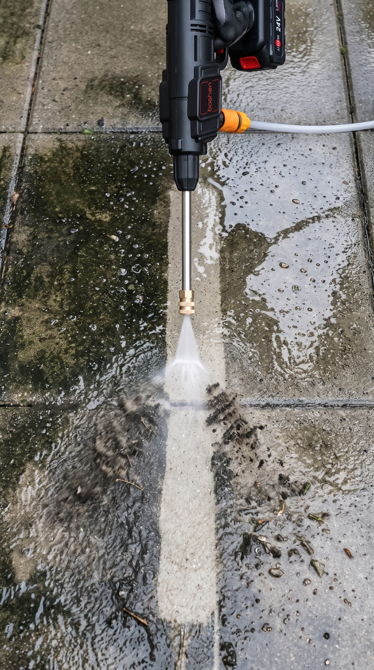 TorqueWash cleaning a dirty concrete path