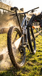 TorqueWash rinsing a muddy mountain bike